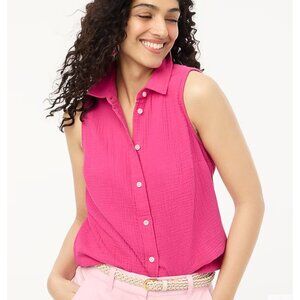 J. Crew Factory Sleeveless Gauze Button Up Cotton Top Pink Sz LG  CA076